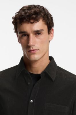 Regular-fit shirt in cotton corduroy, Black