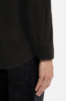 Camicia regular fit in velluto a coste di cotone, Nero