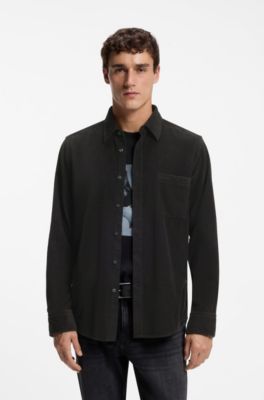 Camicia regular fit in velluto a coste di cotone, Nero