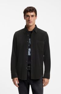 Regular-Fit Hemd aus Baumwoll-Cord, Schwarz