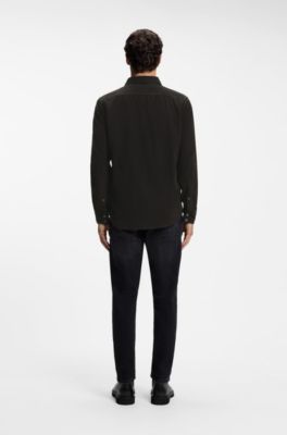 Regular-fit shirt in cotton corduroy, Black
