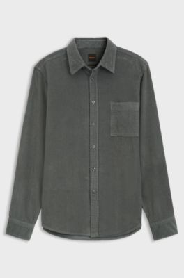Regular-fit shirt in cotton corduroy, Dark Green