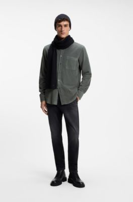Regular-fit shirt in cotton corduroy, Dark Green