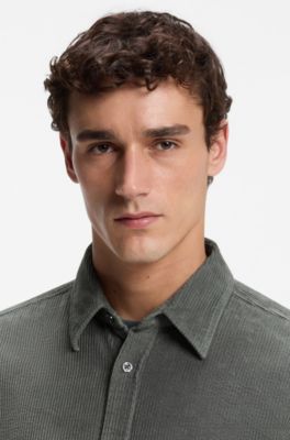 Regular-fit shirt in cotton corduroy, Dark Green