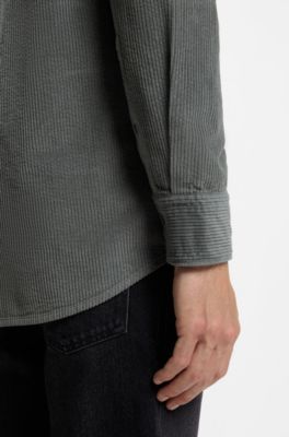 Regular-fit shirt in cotton corduroy, Dark Green