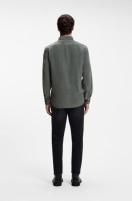 Regular-fit shirt in cotton corduroy, Dark Green