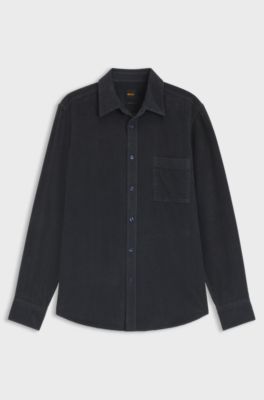 Regular-fit shirt in cotton corduroy, Dark Blue