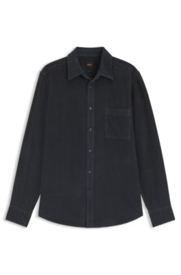 Boss Uomo Blu Scuro Camicia Regular Fit In Velluto A Coste Di Cotone