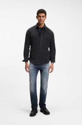 Regular-fit shirt in cotton corduroy, Dark Blue