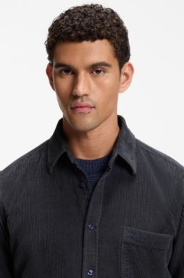 Regular-fit shirt in cotton corduroy, Dark Blue