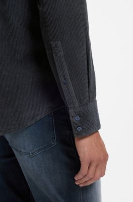 Regular-fit shirt in cotton corduroy, Dark Blue