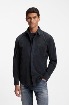 Regular-fit shirt in cotton corduroy, Dark Blue