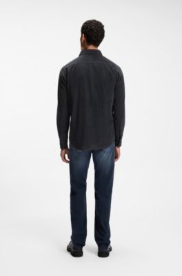 Regular-fit shirt in cotton corduroy, Dark Blue