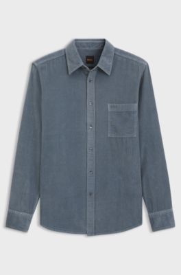 Regular-fit shirt in cotton corduroy, Blue