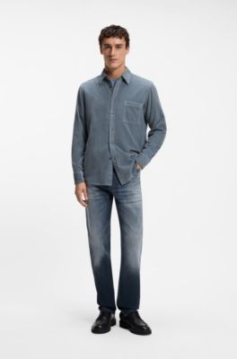 Regular-fit shirt in cotton corduroy, Blue