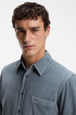 Regular-fit shirt in cotton corduroy, Blue