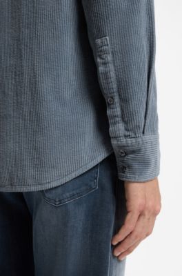 Regular-fit shirt in cotton corduroy, Blue