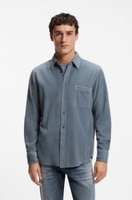Regular-fit shirt in cotton corduroy, Blue