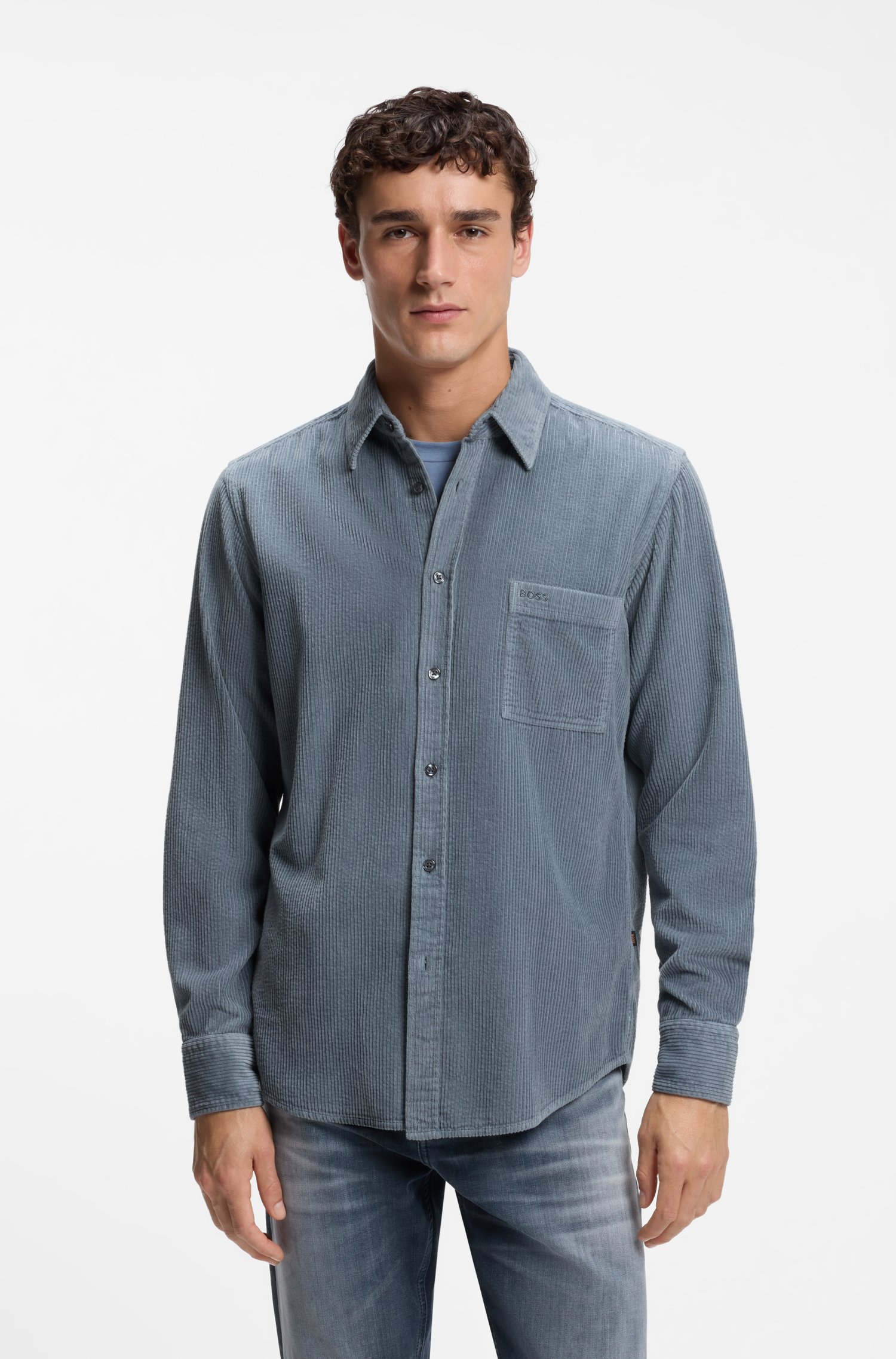 Boss Regular-fit shirt in cotton corduroy skjortor & blusar herr