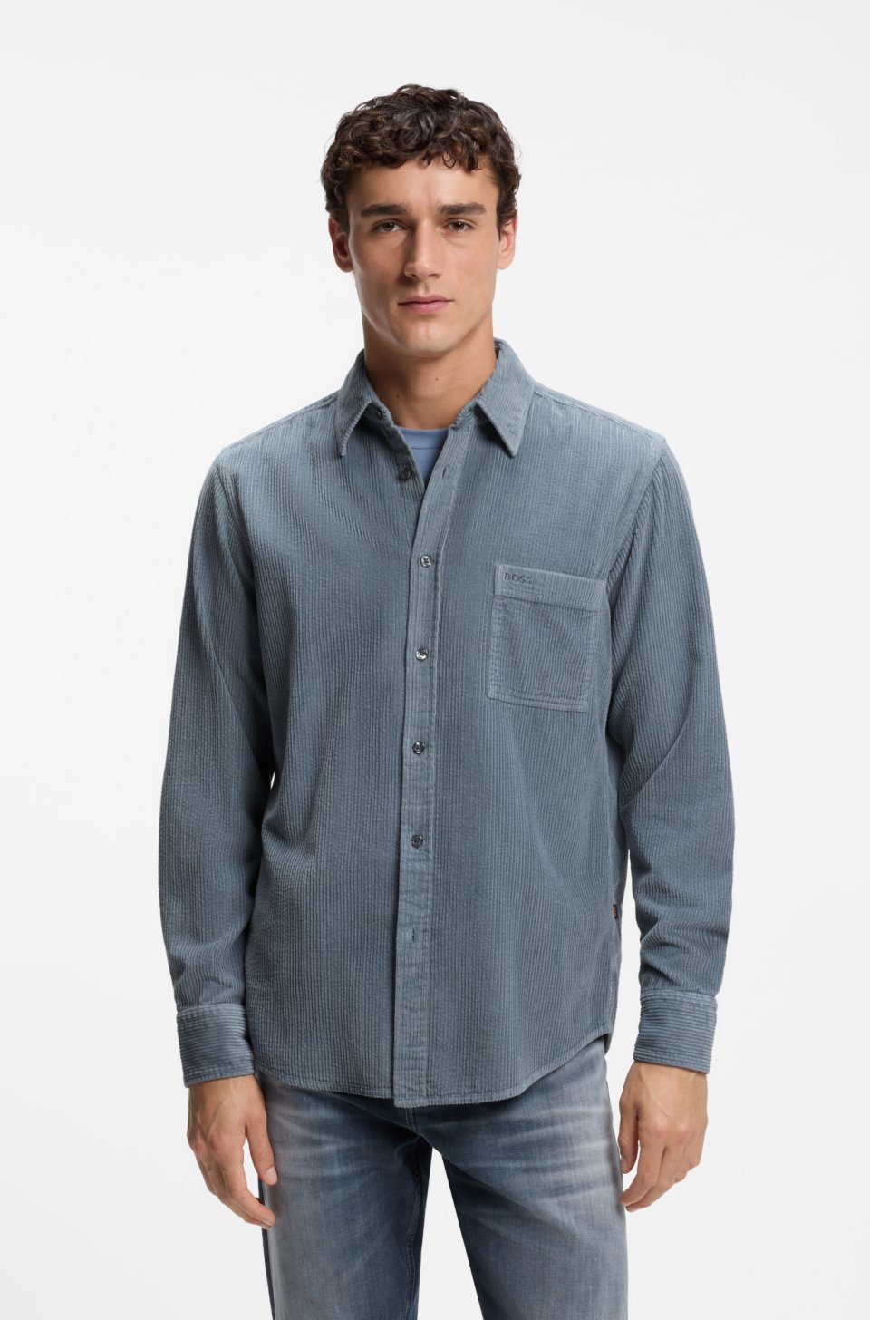 Regular-fit shirt in cotton corduroy