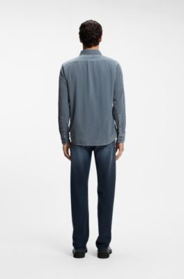 Regular-fit shirt in cotton corduroy, Blue