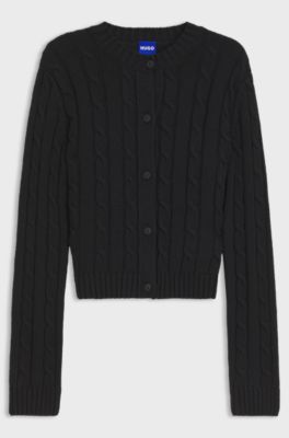 Cable-knit cardigan with buttoned closure, Black