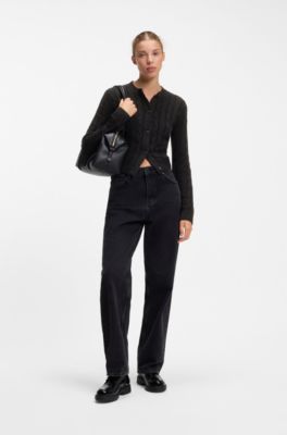 Cable-knit cardigan with buttoned closure, Black