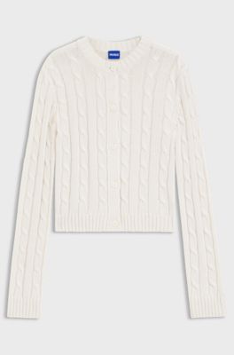 Cable-knit cardigan with buttoned closure, Natural