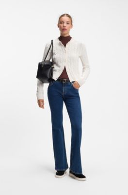 Cable-knit cardigan with buttoned closure, Natural