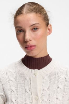 Cable-knit cardigan with buttoned closure, Natural