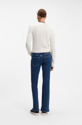 Cable-knit cardigan with buttoned closure, Natural