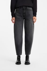 Barrel-fit jeans in black denim with rhinestone detailing, Dark Grey