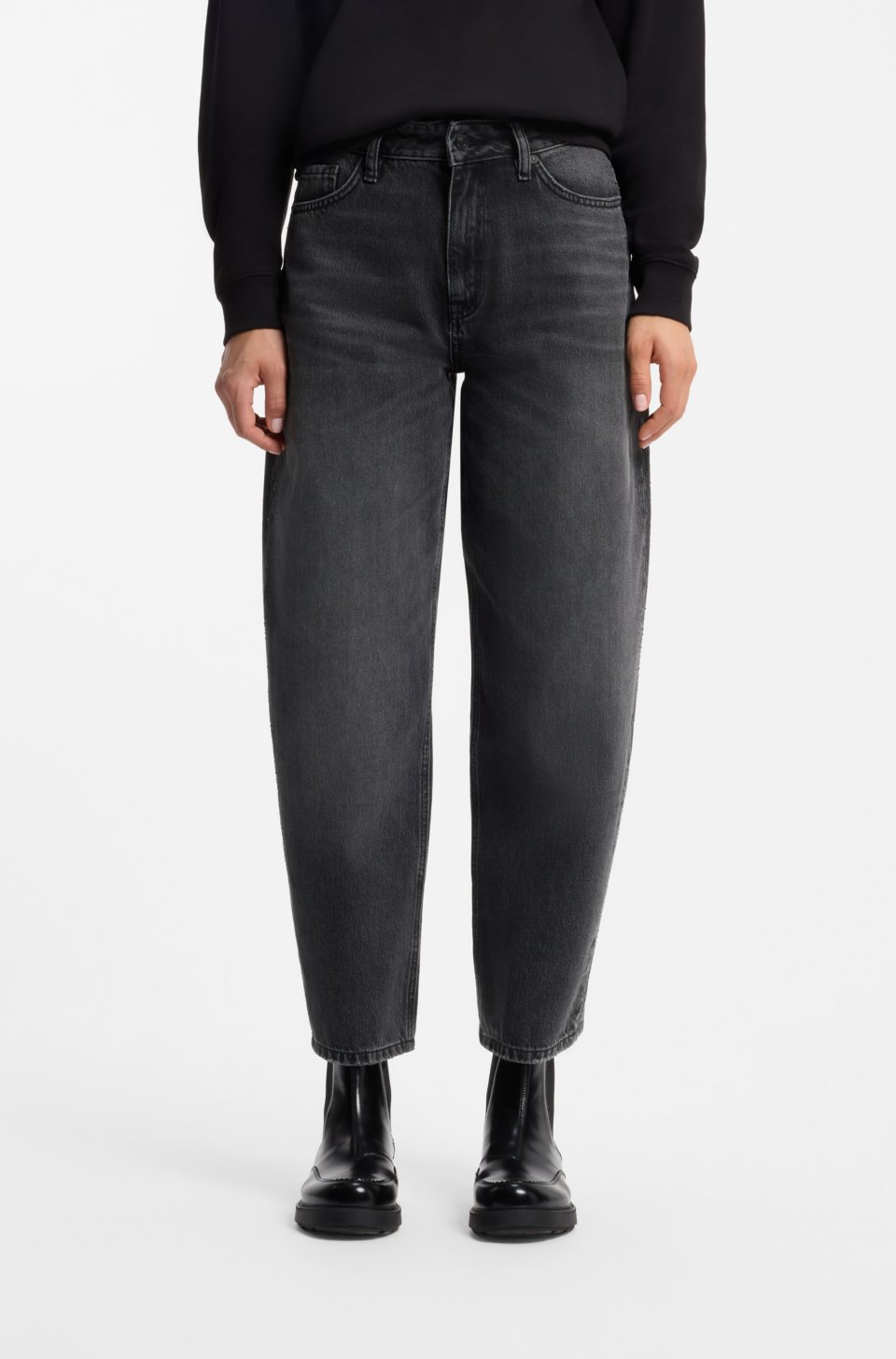 Barrel-fit jeans in black denim with rhinestone detailing