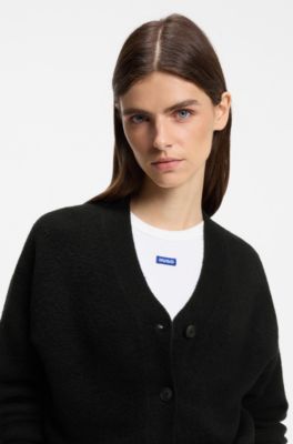 Oversized-fit cardigan with embroidered logo, Black