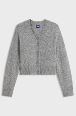 Oversized-fit cardigan with embroidered logo, Grey