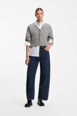 Oversized-fit cardigan with embroidered logo, Grey