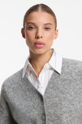 Oversized-fit cardigan with embroidered logo, Grey