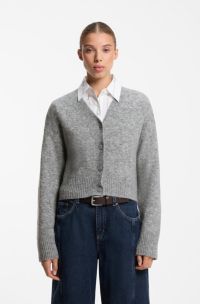 Oversized-fit cardigan with embroidered logo, Grey