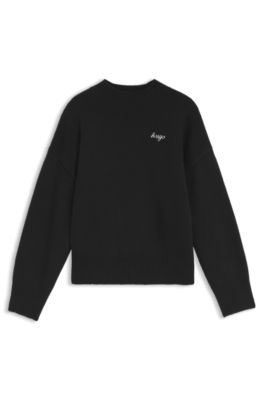 Oversized-fit knitted sweater with script logo, Black