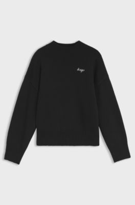 Oversized-fit knitted sweater with script logo, Black