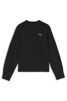 Hugo Oversized-fit knitted sweater with script logo stickade tröjor dam – bild 4