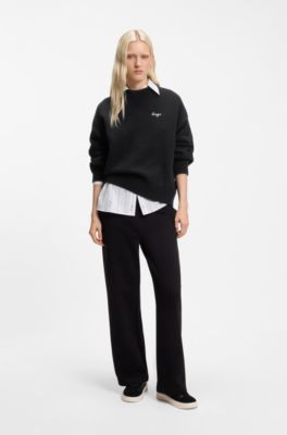 Oversized-fit knitted sweater with script logo, Black