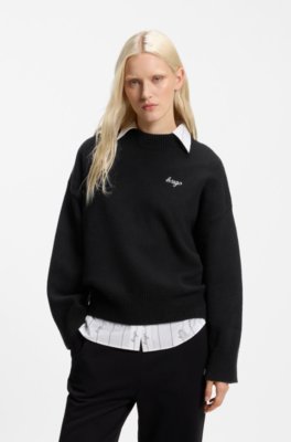 Oversized-fit knitted sweater with script logo