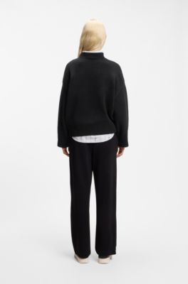 Oversized-fit knitted sweater with script logo, Black