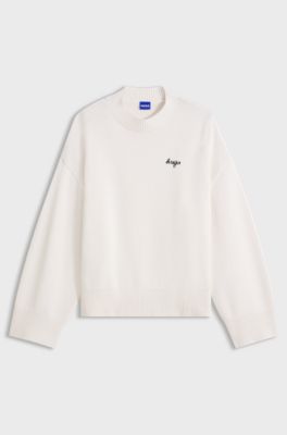 Oversized-fit knitted sweater with script logo, Natural