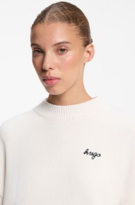 Oversized-fit knitted sweater with script logo, Natural
