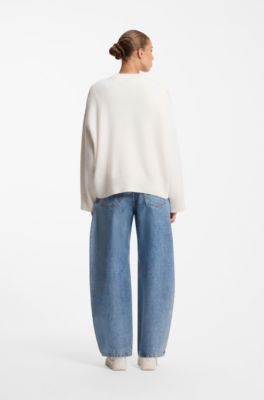Oversized-fit knitted sweater with script logo, Natural