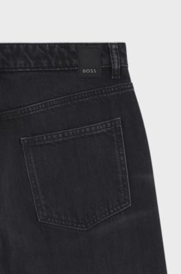 Wide-leg jeans in black rigid denim, Black