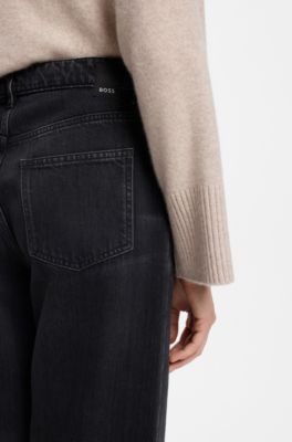 Wide-leg jeans in black rigid denim, Black