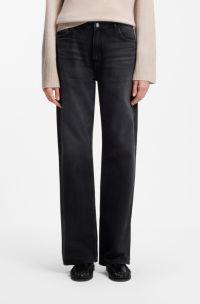 Wide-leg jeans in black rigid denim, Black